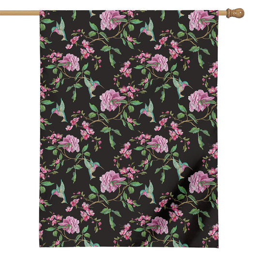 Vintage Floral Hummingbird Print House Flag