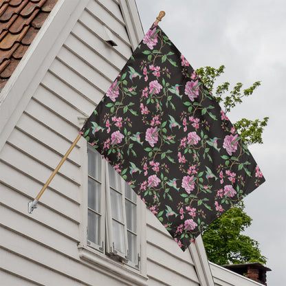 Vintage Floral Hummingbird Print House Flag