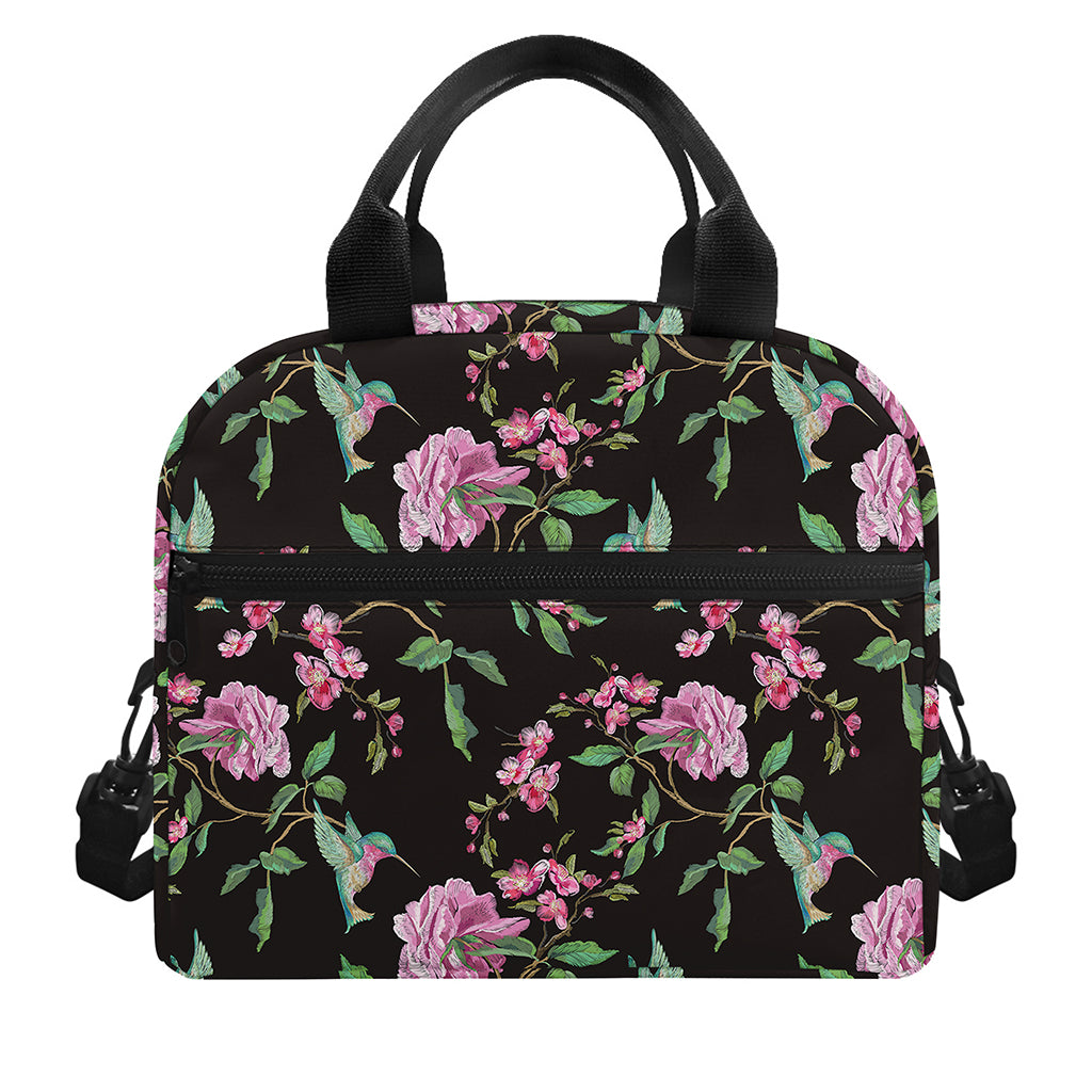 Vintage Floral Hummingbird Print Insulated Lunch Bag