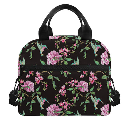 Vintage Floral Hummingbird Print Insulated Lunch Bag