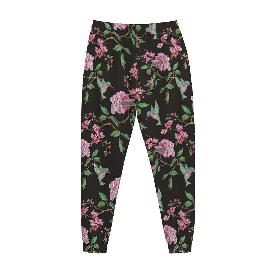 Vintage Floral Hummingbird Print Jogger Pants