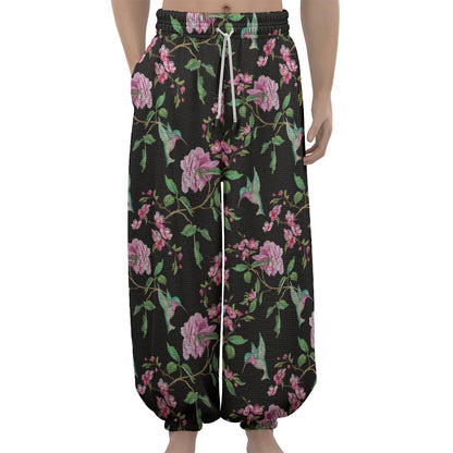 Vintage Floral Hummingbird Print Lantern Pants