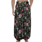 Vintage Floral Hummingbird Print Lantern Pants
