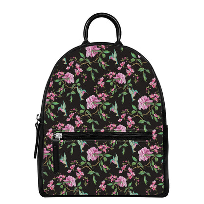 Vintage Floral Hummingbird Print Leather Backpack