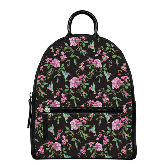 Vintage Floral Hummingbird Print Leather Backpack