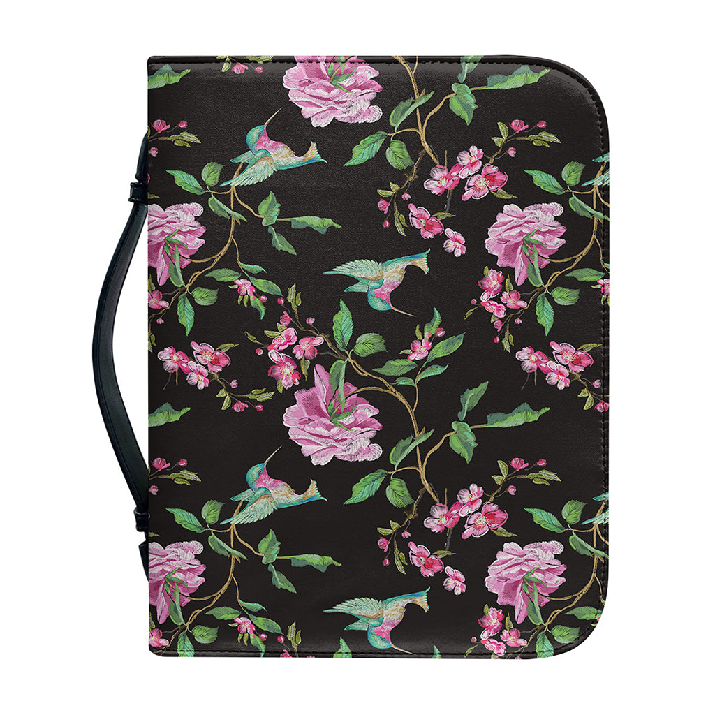 Vintage Floral Hummingbird Print Leather Bible Cover