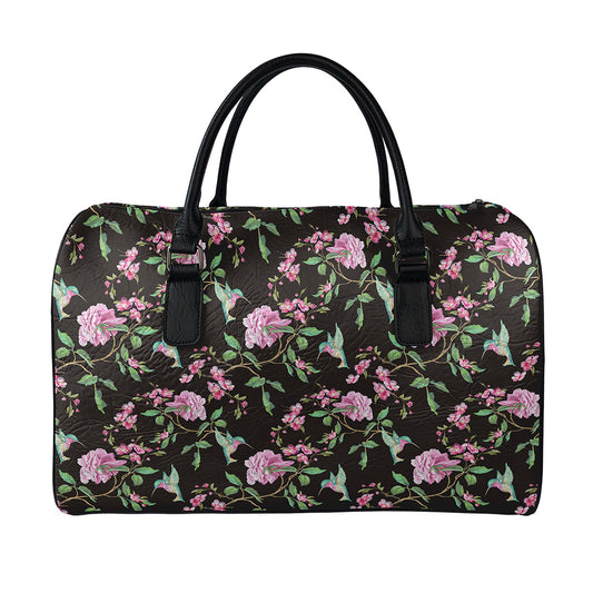 Vintage Floral Hummingbird Print Leather Duffle Bag