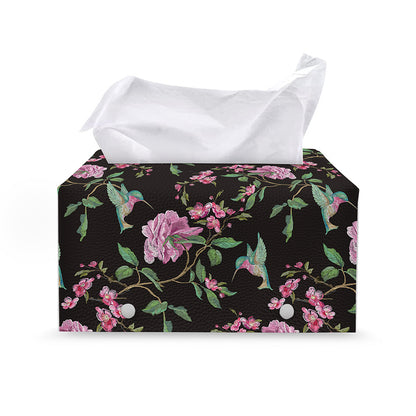 Vintage Floral Hummingbird Print Leather Tissue Box Cover
