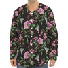 Vintage Floral Hummingbird Print Long Sleeve Baseball Jersey