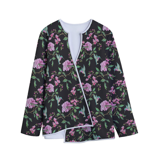 Vintage Floral Hummingbird Print Long Sleeve Short Coat