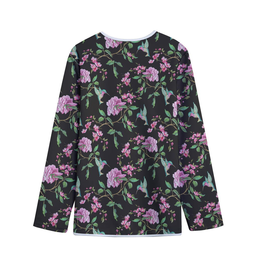 Vintage Floral Hummingbird Print Long Sleeve Short Coat