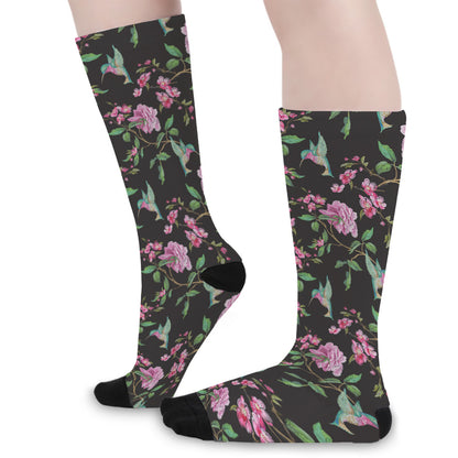 Vintage Floral Hummingbird Print Long Socks
