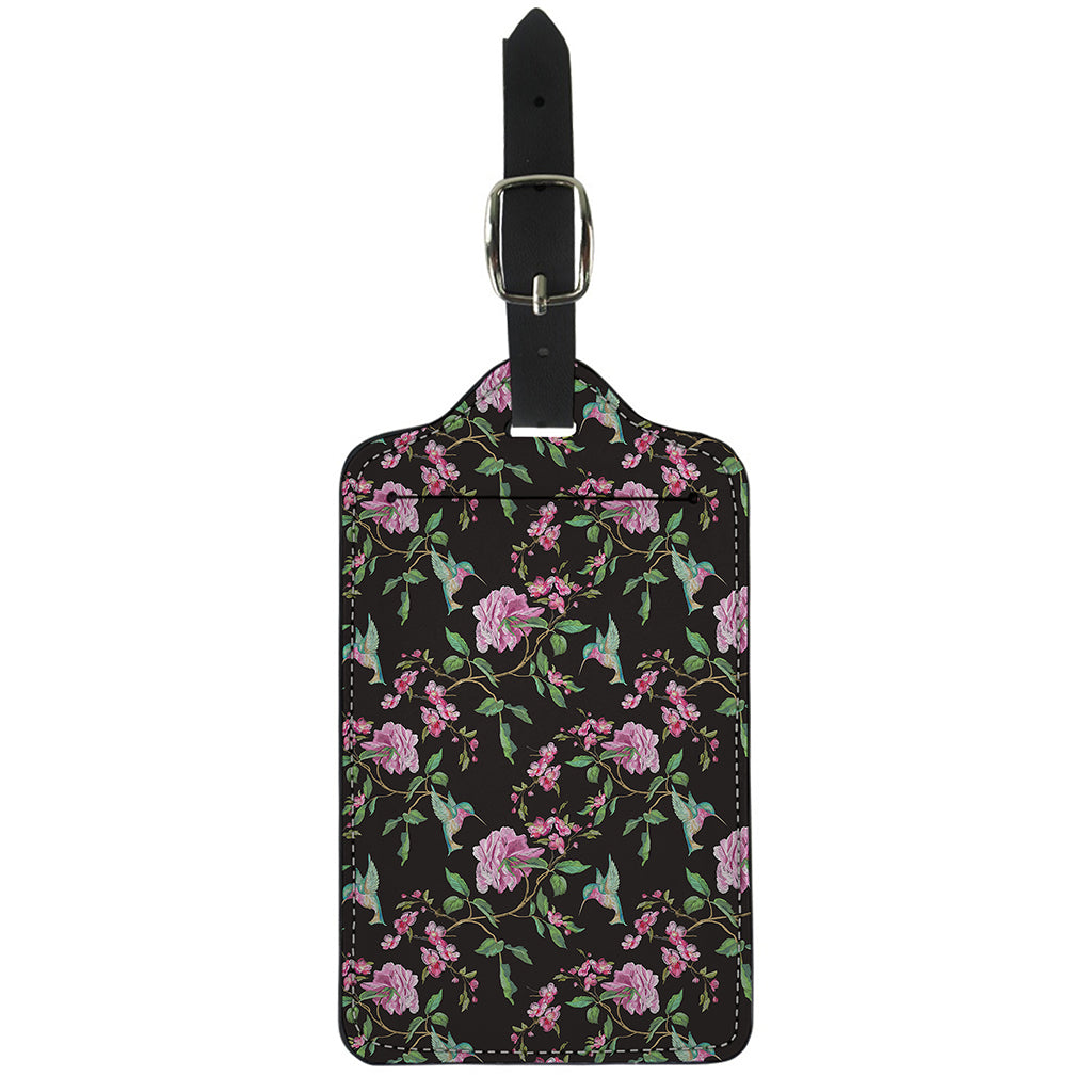Vintage Floral Hummingbird Print Luggage Tag