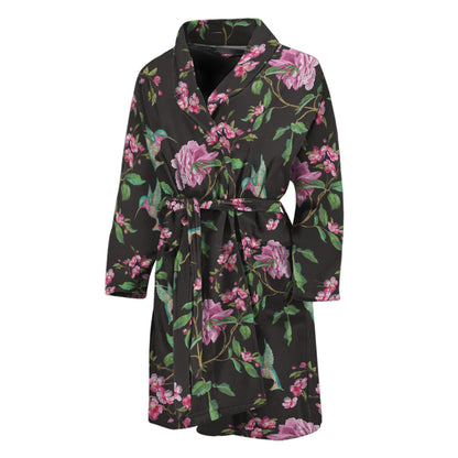 Vintage Floral Hummingbird Print Men's Bathrobe