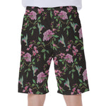 Vintage Floral Hummingbird Print Men's Beach Shorts