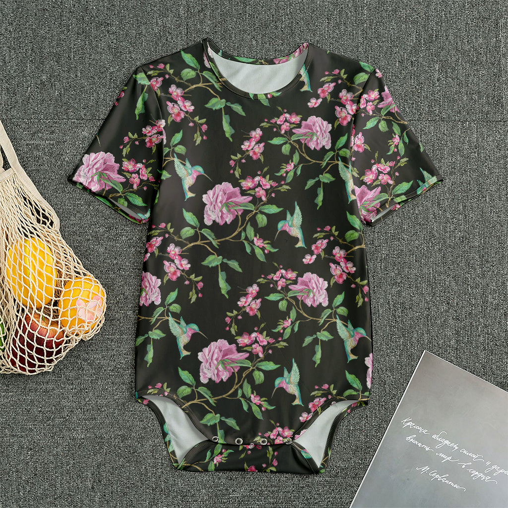 Vintage Floral Hummingbird Print Men's Bodysuit