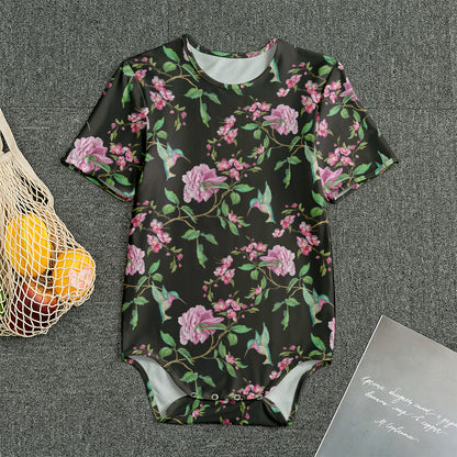 Vintage Floral Hummingbird Print Men's Bodysuit