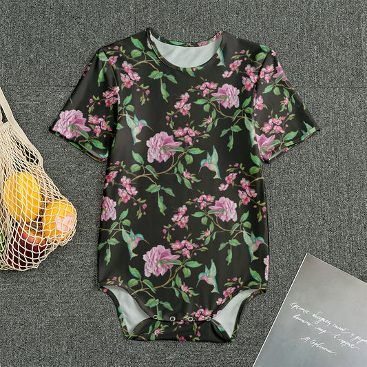 Vintage Floral Hummingbird Print Men's Bodysuit
