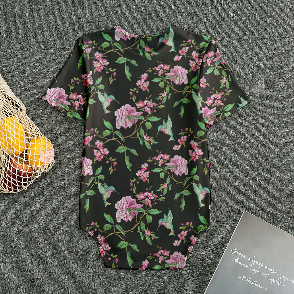 Vintage Floral Hummingbird Print Men's Bodysuit
