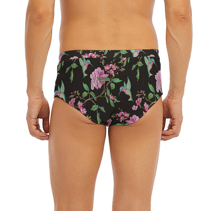 Vintage Floral Hummingbird Print Men's Briefs
