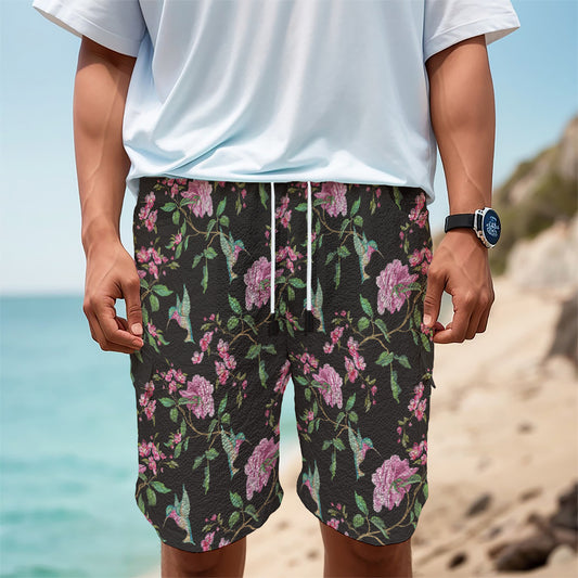 Vintage Floral Hummingbird Print Men's Cargo Shorts