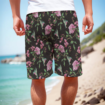 Vintage Floral Hummingbird Print Men's Cargo Shorts