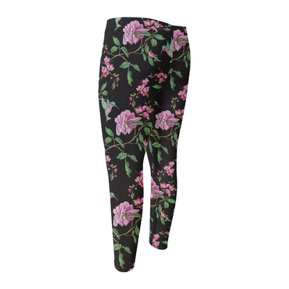 Vintage Floral Hummingbird Print Men's Compression Pants