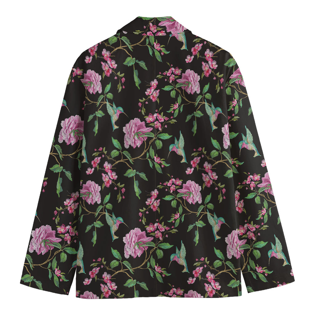 Vintage Floral Hummingbird Print Men's Cotton Blazer