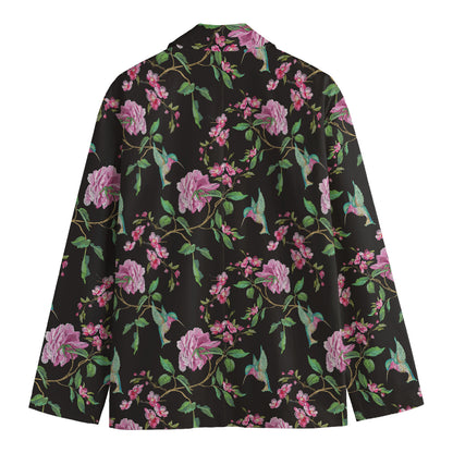 Vintage Floral Hummingbird Print Men's Cotton Blazer