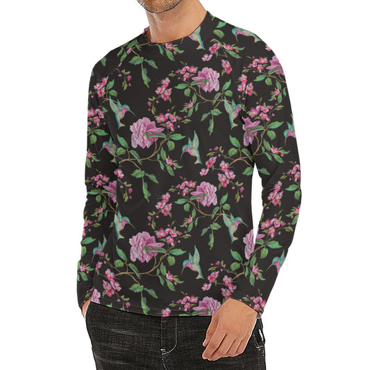Vintage Floral Hummingbird Print Men's Long Sleeve Rash Guard