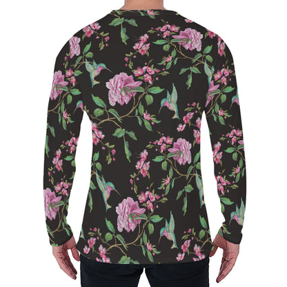 Vintage Floral Hummingbird Print Men's Long Sleeve T-Shirt