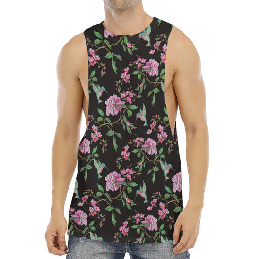 Vintage Floral Hummingbird Print Men's Muscle Tank Top