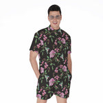 Vintage Floral Hummingbird Print Men's Rompers