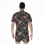 Vintage Floral Hummingbird Print Men's Rompers