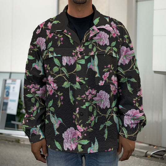 Vintage Floral Hummingbird Print Men's Shirt Jacket