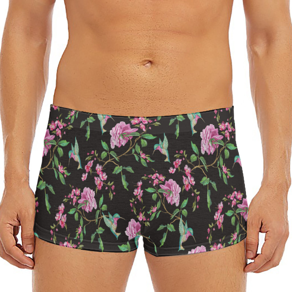 Vintage Floral Hummingbird Print Men's Short Boxer Briefs