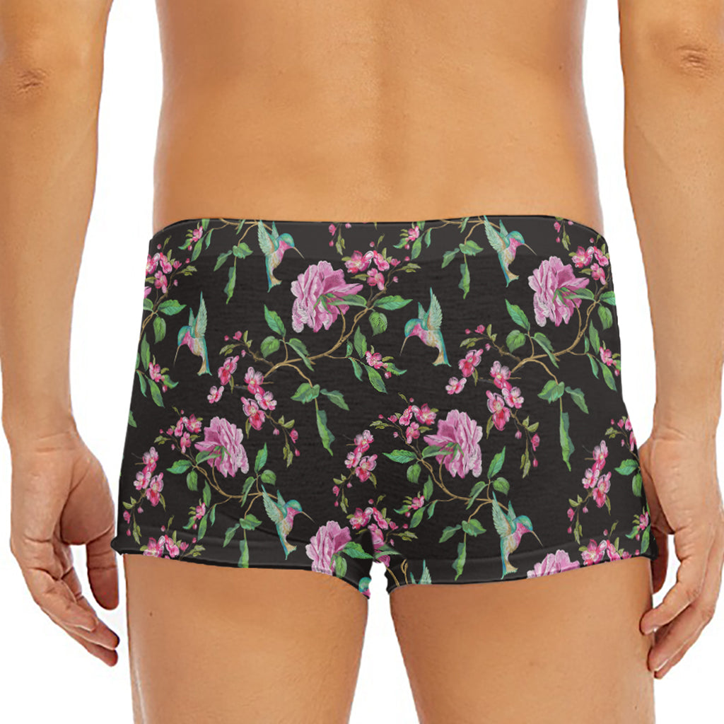 Vintage Floral Hummingbird Print Men's Short Boxer Briefs
