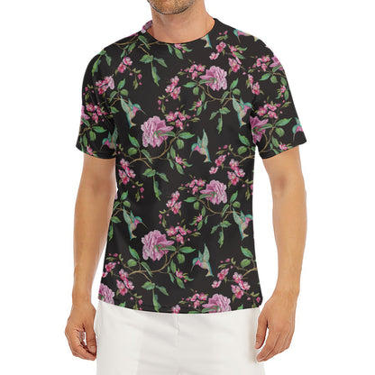 Vintage Floral Hummingbird Print Men's Short Sleeve Rash Guard