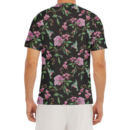 Vintage Floral Hummingbird Print Men's Short Sleeve Rash Guard