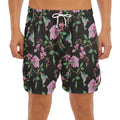 Vintage Floral Hummingbird Print Men's Split Running Shorts