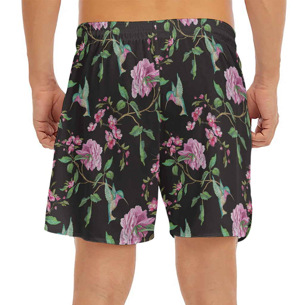 Vintage Floral Hummingbird Print Men's Split Running Shorts
