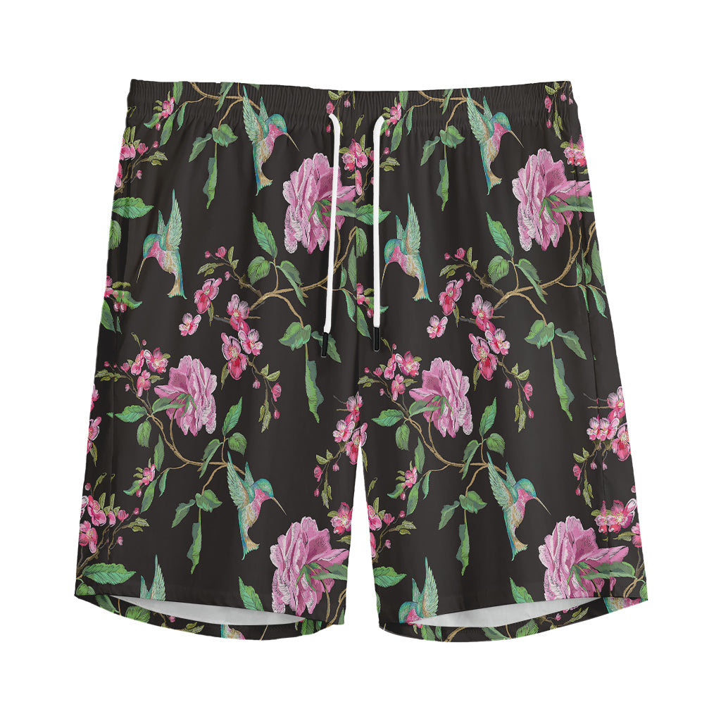 Vintage Floral Hummingbird Print Men's Sports Shorts