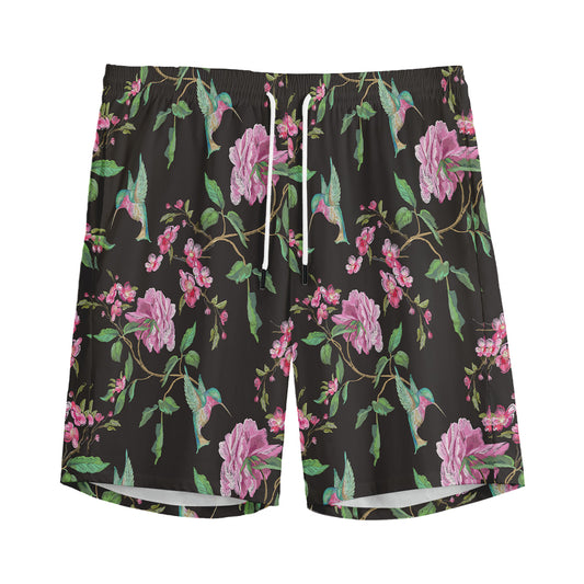Vintage Floral Hummingbird Print Men's Sports Shorts