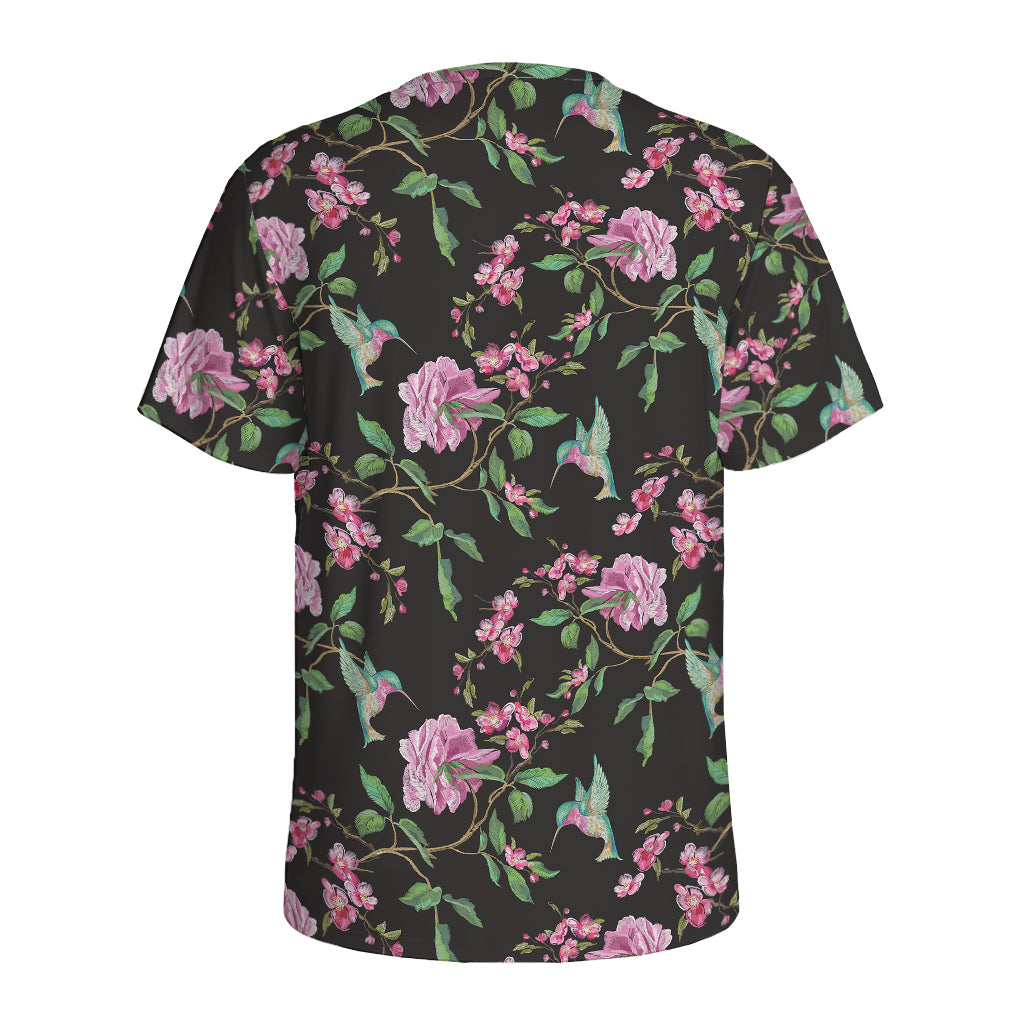 Vintage Floral Hummingbird Print Men's Sports T-Shirt