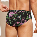 Vintage Floral Hummingbird Print Men's Swim Briefs