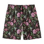 Vintage Floral Hummingbird Print Men's Swim Trunks