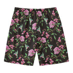 Vintage Floral Hummingbird Print Men's Swim Trunks