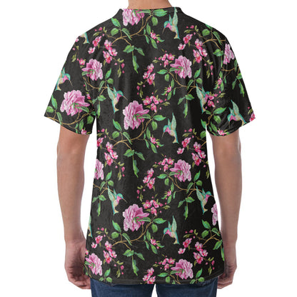 Vintage Floral Hummingbird Print Men's Velvet T-Shirt