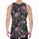 Vintage Floral Hummingbird Print Men's Velvet Tank Top
