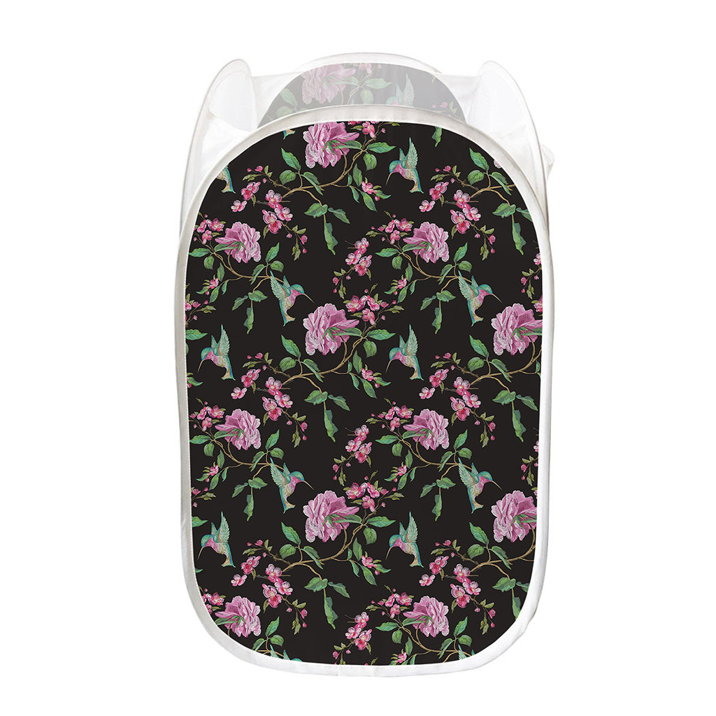 Vintage Floral Hummingbird Print Mesh Laundry Hamper